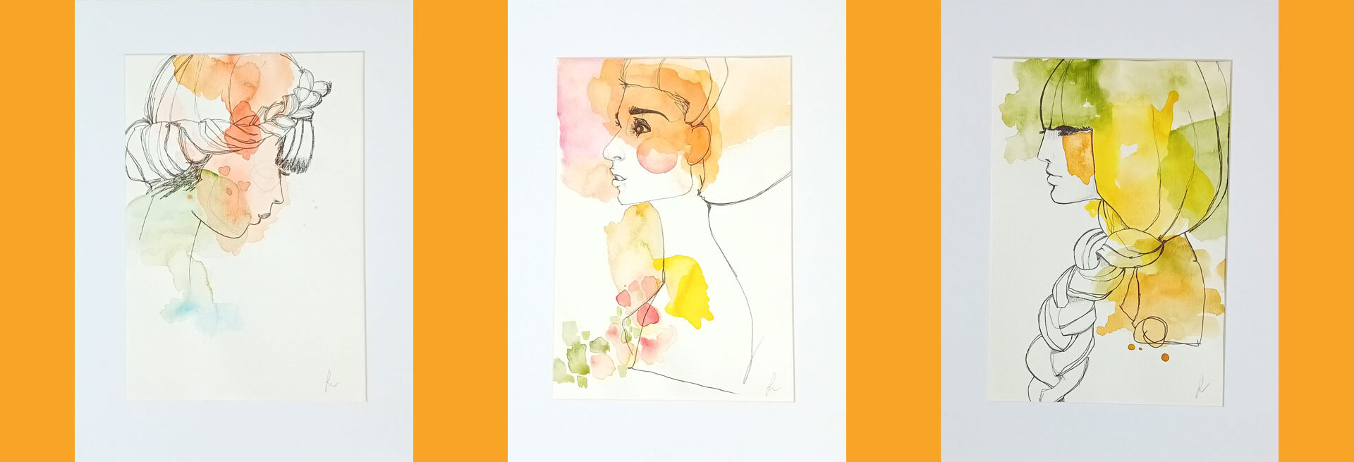 Collage mit drei gezeichneten Frauenköpfen von Künstlerin Sandra Maria Wagner