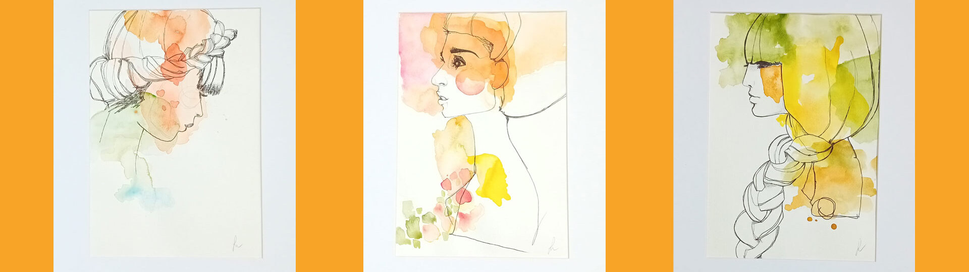 Collage mit drei gezeichneten Frauenköpfen von Künstlerin Sandra Maria Wagner